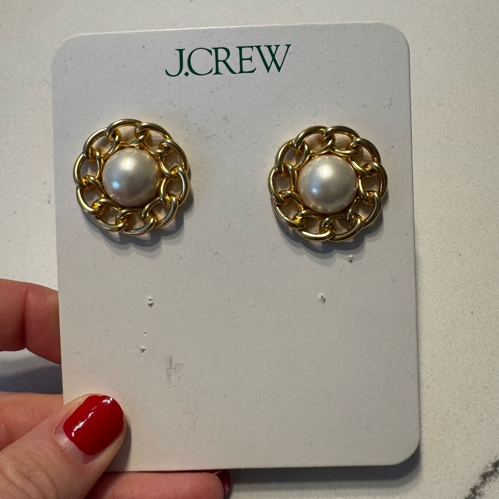 NWT J. Crew Gold and Pearl Earrings, 1”